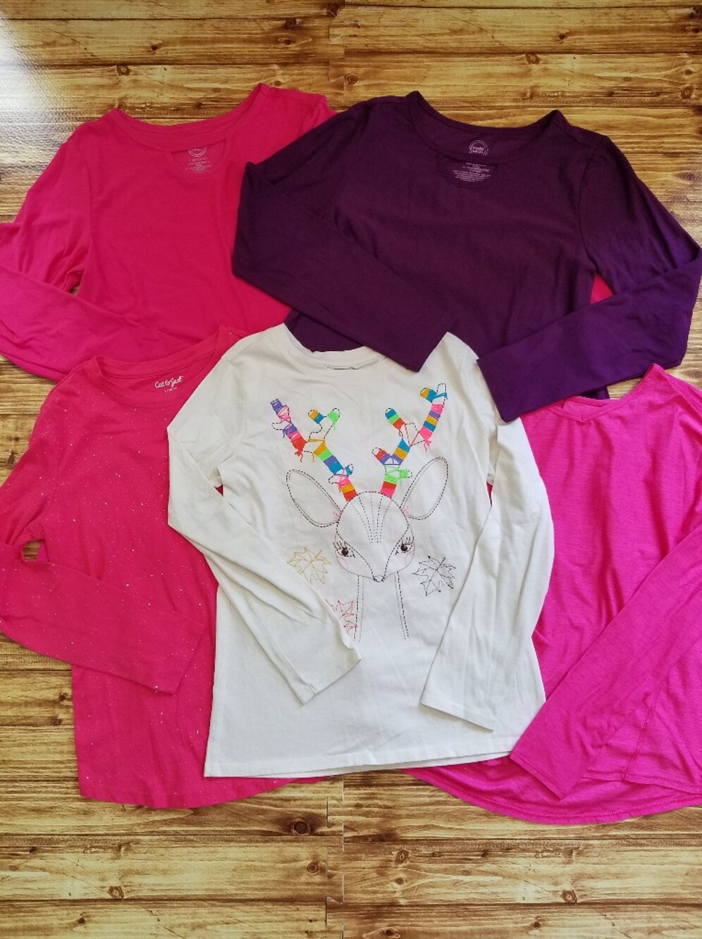 Cat & Jack Wonder Nation Girls Long Sleeve Shirts Large 10-12 Fall Sparkle Set